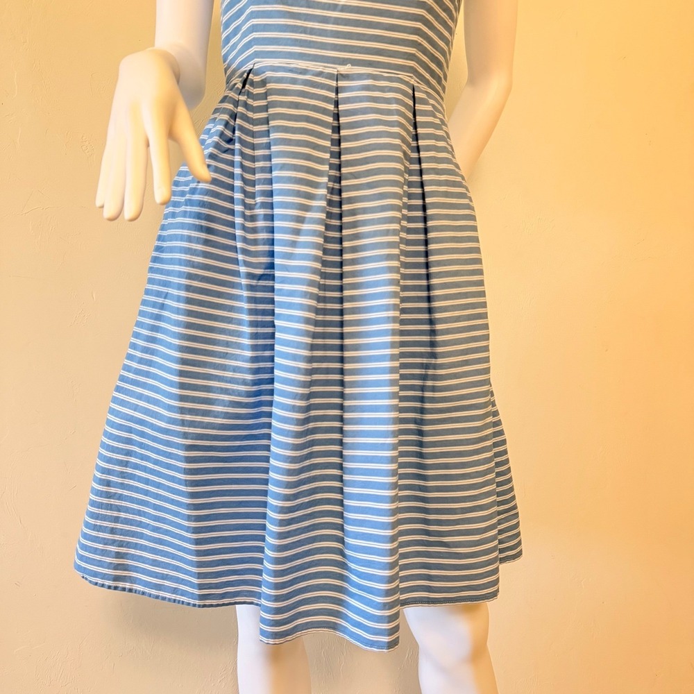 Eliza J Blue White Striped Cotton Fit Flare Dress Sleeveless Pleated Size 2 - Picture 3 of 14